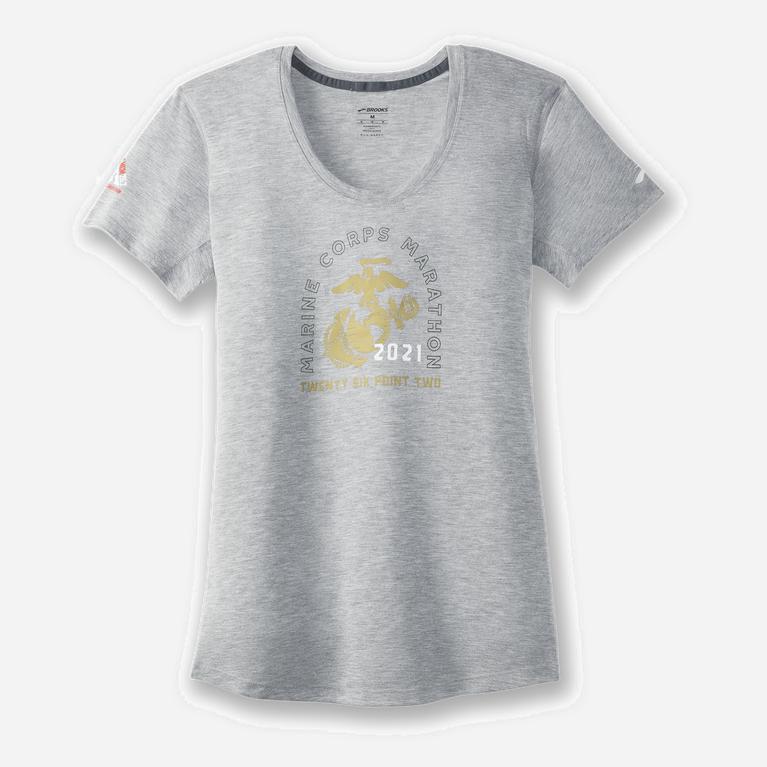 Brooks Mcm21 Distance Graphic Australia - Women's Short Sleeve Running Shirt - Heather Ash/EGA/Grey